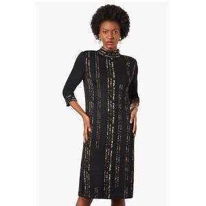 Ming Wang Women’s Plus 3X Black Gold Metallic Stripe Knit Shift Midi Dress NWT